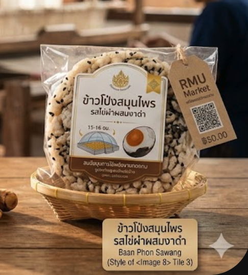 ข้าวโป่งสมุนไพร รสไข่ผำผสมงาดำ